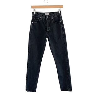 Agolde Jamie High Rise Classic Slim Fit Rigid Denim Jean Rematch Washed Black 24